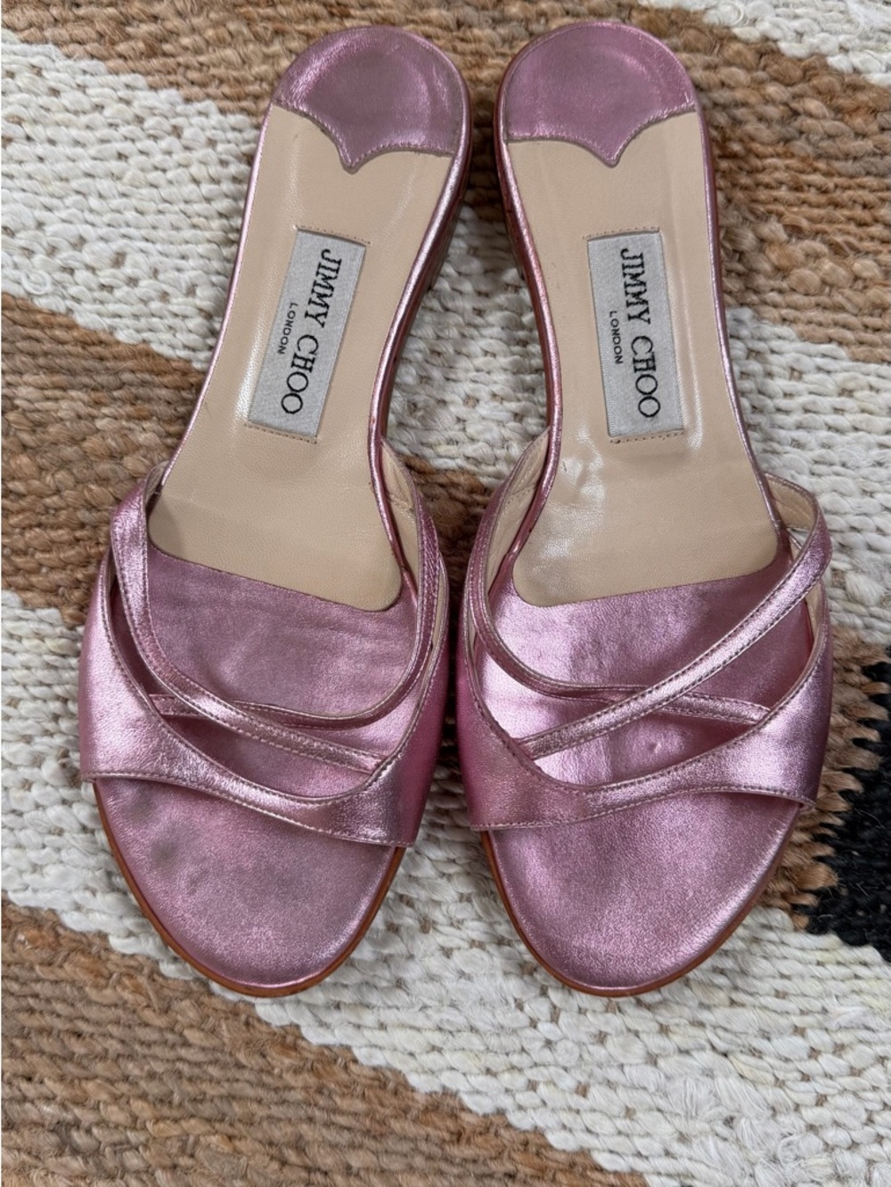 Jimmy Choo Metallic Rose Pink Slide Mules Fits like a size 8.